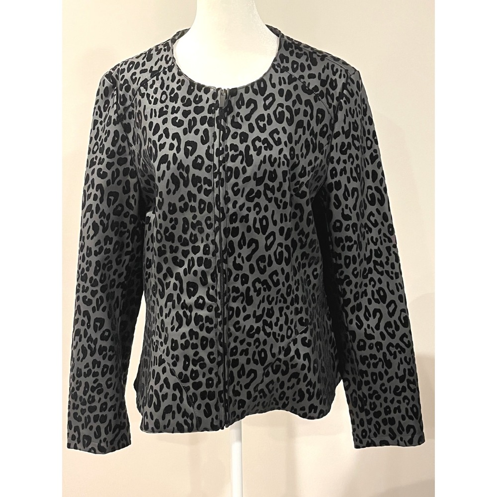 Mob Wife Y2K Flocked Leopard Animal Print Faux Leather Jacket L Whimsygoth Witch